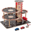 Sustainable Wood Toy Car, Toys For Kids, Hape “Park And Go” Garage Set With 4 Levels, 1 Lift, 2 Toy Cars, 1 Toy Helicopter. 3 years +