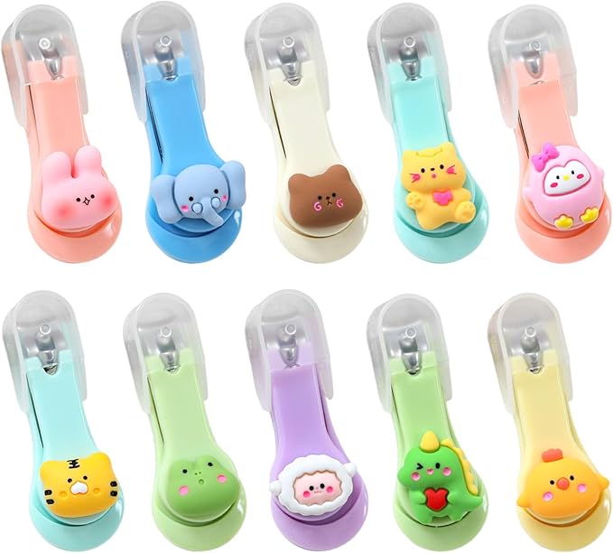 Nail Clippers for Kids, 10Pcs Cartoon Animal Cute Kids Nail Clippers with Lids Stainless Steel Blade Manicure & Pedicure Kits for Women, Girls and Children