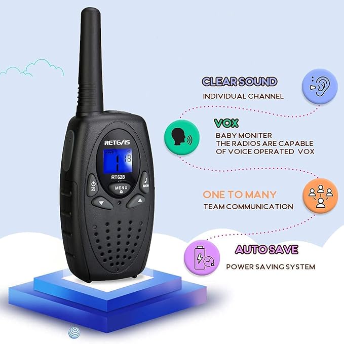 RT628 Walkie Talkies, Kids Toys for 6-12 Years Old, Easy to Use, PMR Walkie Talkies for Kids with VOX, 10 Call Tones, Gifts for Games, Skiing, Family Games, Indoor Activities