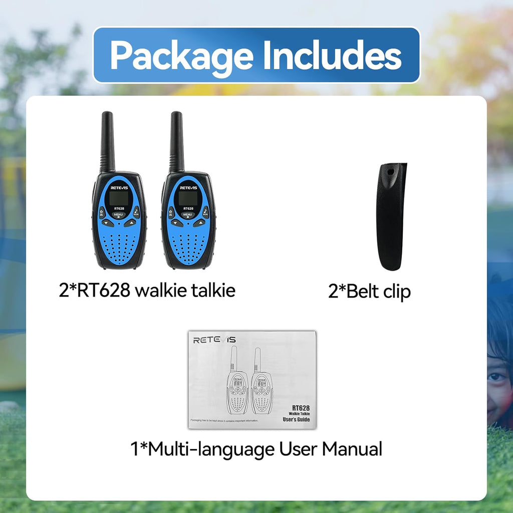 RT628 Walkie Talkies, Kids Toys for 6-12 Years Old, Easy to Use, PMR Walkie Talkies for Kids with VOX, 10 Call Tones, Gifts for Games, Skiing, Family Games, Indoor Activities