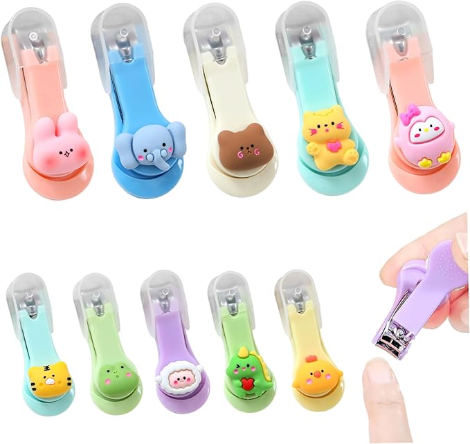 Nail Clippers for Kids, 10Pcs Cartoon Animal Cute Kids Nail Clippers with Lids Stainless Steel Blade Manicure & Pedicure Kits for Women, Girls and Children