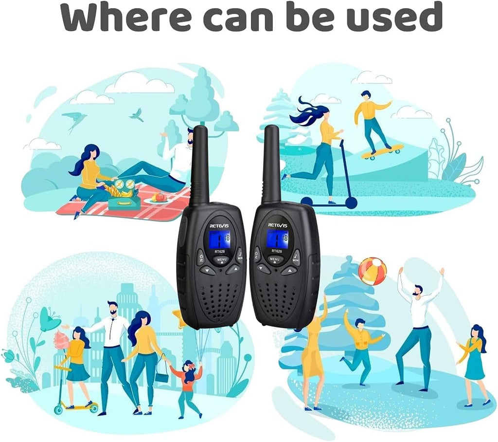RT628 Walkie Talkies, Kids Toys for 6-12 Years Old, Easy to Use, PMR Walkie Talkies for Kids with VOX, 10 Call Tones, Gifts for Games, Skiing, Family Games, Indoor Activities