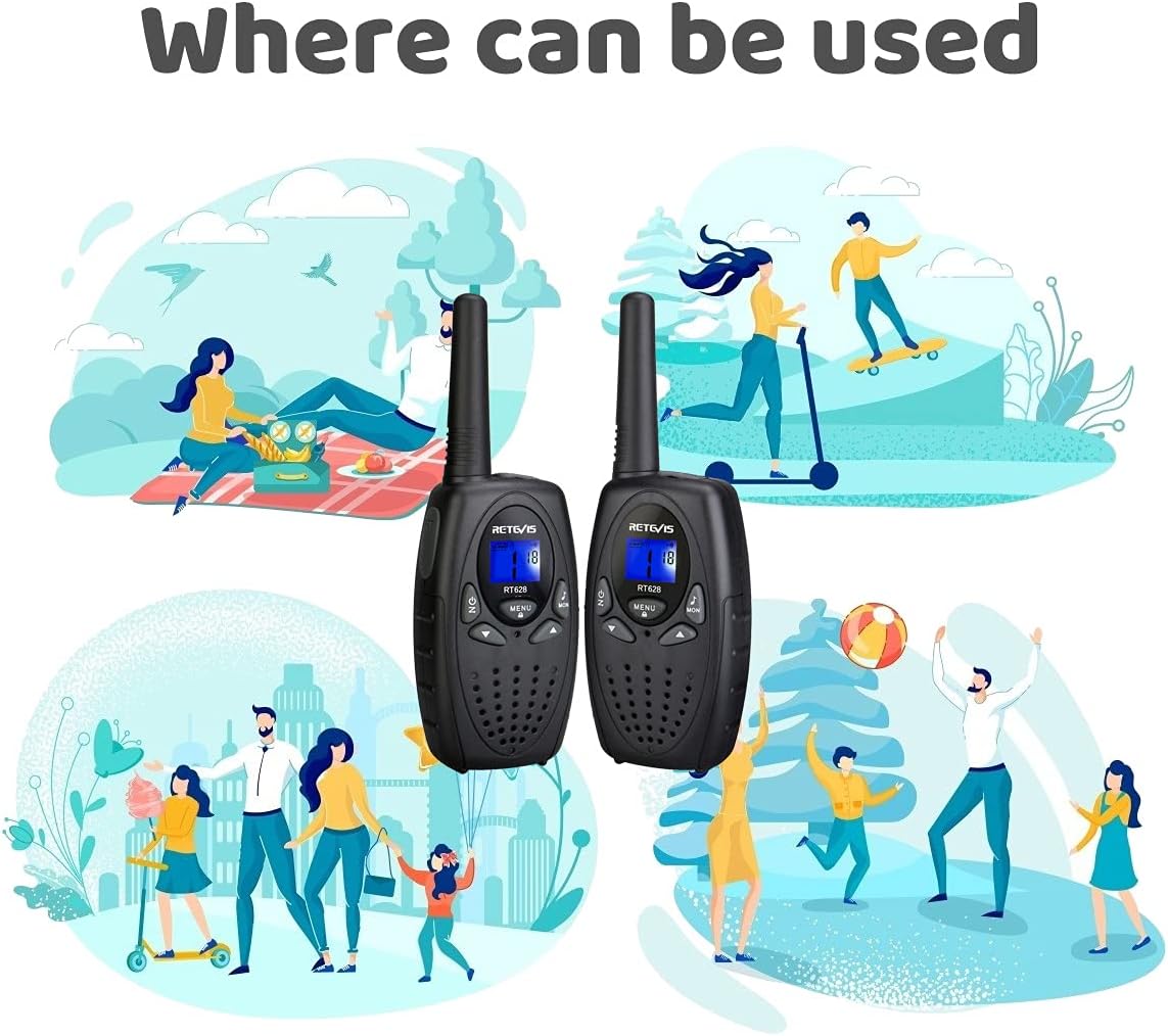 RT628 Walkie Talkies, Kids Toys for 6-12 Years Old, Easy to Use, PMR Walkie Talkies for Kids with VOX, 10 Call Tones, Gifts for Games, Skiing, Family Games, Indoor Activities