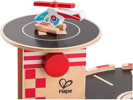 Sustainable Wood Toy Car, Toys For Kids, Hape “Park And Go” Garage Set With 4 Levels, 1 Lift, 2 Toy Cars, 1 Toy Helicopter. 3 years +