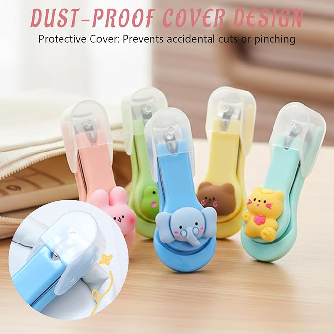 Nail Clippers for Kids, 10Pcs Cartoon Animal Cute Kids Nail Clippers with Lids Stainless Steel Blade Manicure & Pedicure Kits for Women, Girls and Children