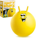 Jump N Bounce Kids Space Hopper, 20 Inch Retro Bouncing Ball with Easy Grip Handles, Outdoor or Indoor Exercise Toy for Ages 3+, Smiley Yellow Design