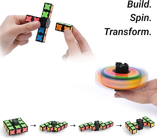 Magnet Fidget Spinner Mini - 8 blocks, 3 in 1 Toy: Transformable Fidget Spinner, Infinity Cube, 2x2 Puzzle Cube, Christmas Stocking Stuffers Gift for Kids/Adults, STEM Sensory Stress Relief Toy