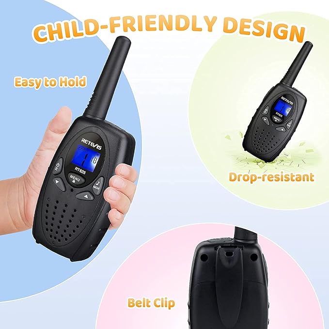 RT628 Walkie Talkies, Kids Toys for 6-12 Years Old, Easy to Use, PMR Walkie Talkies for Kids with VOX, 10 Call Tones, Gifts for Games, Skiing, Family Games, Indoor Activities
