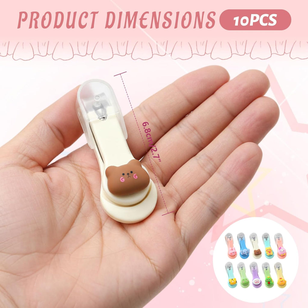 Nail Clippers for Kids, 10Pcs Cartoon Animal Cute Kids Nail Clippers with Lids Stainless Steel Blade Manicure & Pedicure Kits for Women, Girls and Children