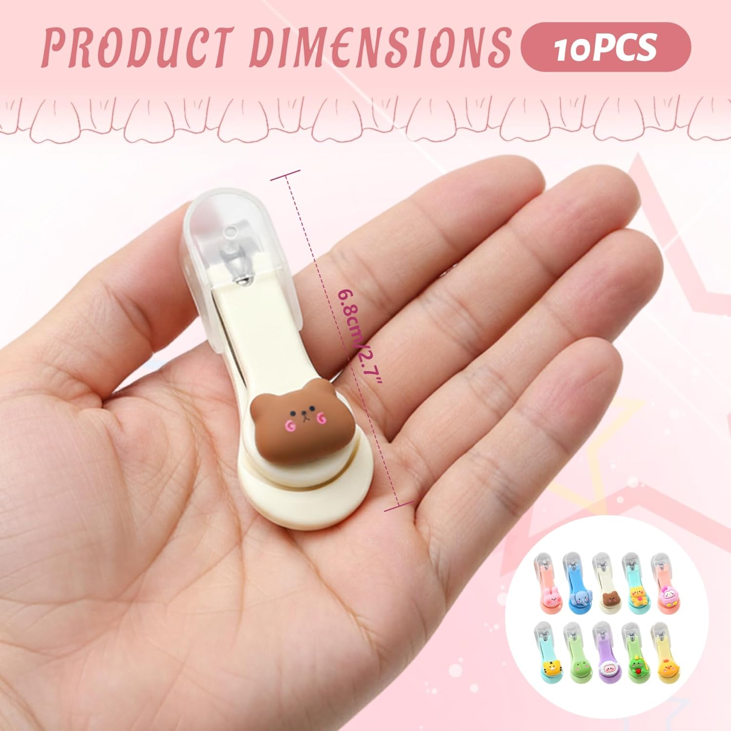 Nail Clippers for Kids, 10Pcs Cartoon Animal Cute Kids Nail Clippers with Lids Stainless Steel Blade Manicure & Pedicure Kits for Women, Girls and Children