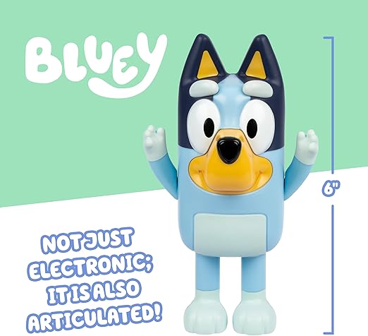 Moose Bluey Hide & Seek Game, Hide the figure and press her nose to start the built-in timer, talks and giggles to help kids find her, When found, kids can Dance To Theme Song