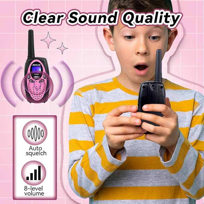 RT628 Walkie Talkies for Kids, Long Range Walkie Talkies with Adjustable Volume, VOX, Keylock, Kids Toy for Family, Camping, Garden, Outdoor, Park, Gifts for 5-12 Years Old