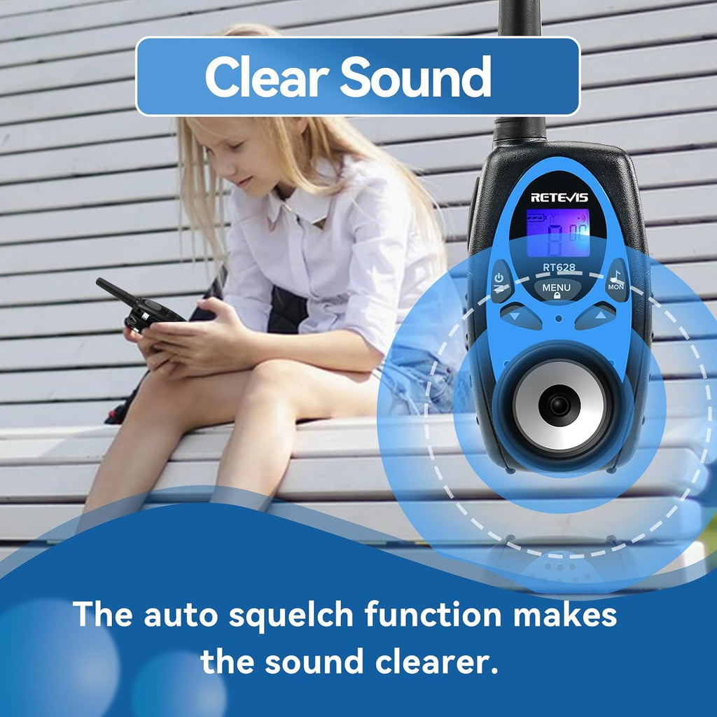 RT628 Walkie Talkies, Kids Toys for 6-12 Years Old, Easy to Use, PMR Walkie Talkies for Kids with VOX, 10 Call Tones, Gifts for Games, Skiing, Family Games, Indoor Activities