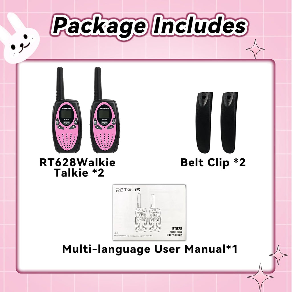 RT628 Walkie Talkies for Kids, Long Range Walkie Talkies with Adjustable Volume, VOX, Keylock, Kids Toy for Family, Camping, Garden, Outdoor, Park, Gifts for 5-12 Years Old