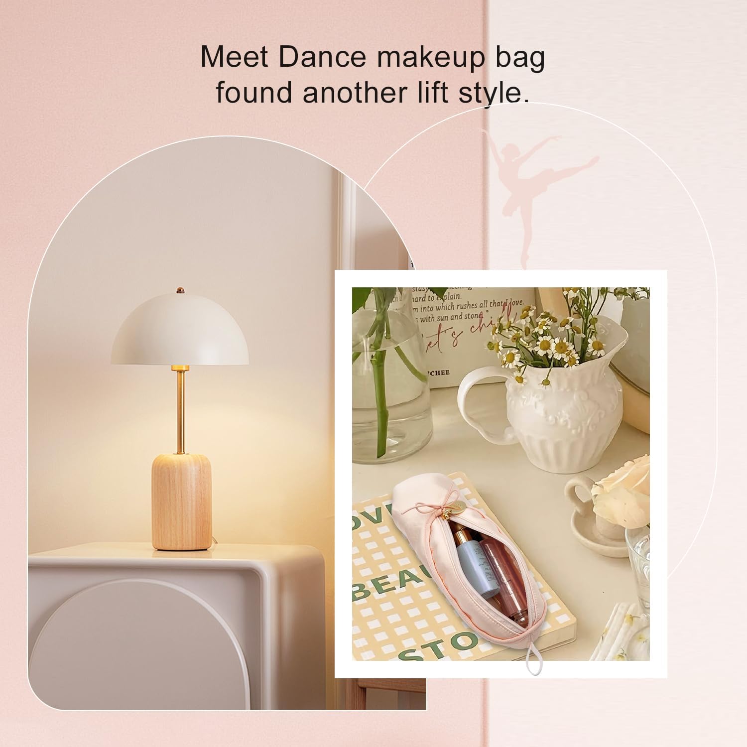 Makeup Ballet Bag, Cute Cosmetic Bag Dance Recital Gifts for Girls, Ballet Shoe Pencil Case Small Cosmetic Bag Bow Mini Dance Bag for Girls Makeup Brush Holder Travel (Pink)