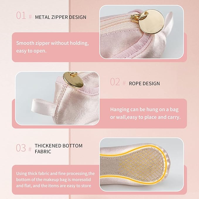 Makeup Ballet Bag, Cute Cosmetic Bag Dance Recital Gifts for Girls, Ballet Shoe Pencil Case Small Cosmetic Bag Bow Mini Dance Bag for Girls Makeup Brush Holder Travel (Pink)