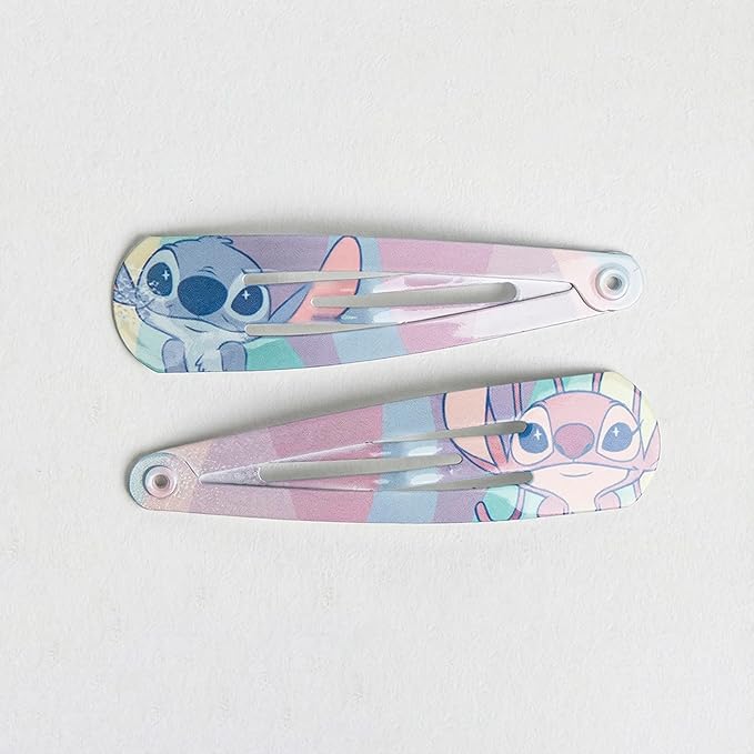 Disney Stitch Hair Snap Clips for Girls, 2 Inch Metal Non-Slip Clips with Stitch Print, Stylish Hair Accessories - 6 Hair Clips