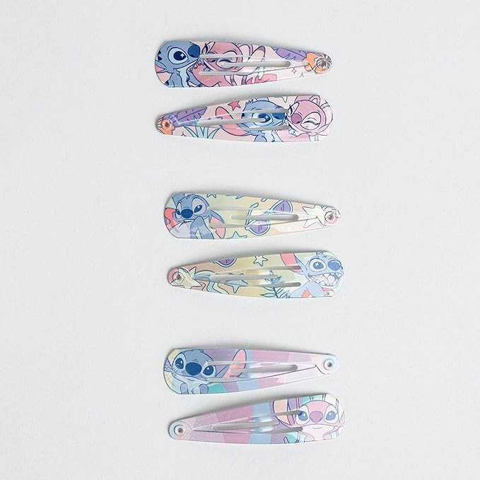 Disney Stitch Hair Snap Clips for Girls, 2 Inch Metal Non-Slip Clips with Stitch Print, Stylish Hair Accessories - 6 Hair Clips