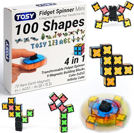 Magnet Fidget Spinner Mini - 8 blocks, 3 in 1 Toy: Transformable Fidget Spinner, Infinity Cube, 2x2 Puzzle Cube, Christmas Stocking Stuffers Gift for Kids/Adults, STEM Sensory Stress Relief Toy