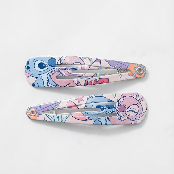 Disney Stitch Hair Snap Clips for Girls, 2 Inch Metal Non-Slip Clips with Stitch Print, Stylish Hair Accessories - 6 Hair Clips