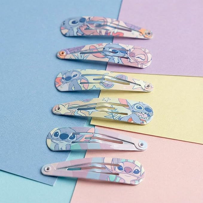 Disney Stitch Hair Snap Clips for Girls, 2 Inch Metal Non-Slip Clips with Stitch Print, Stylish Hair Accessories - 6 Hair Clips