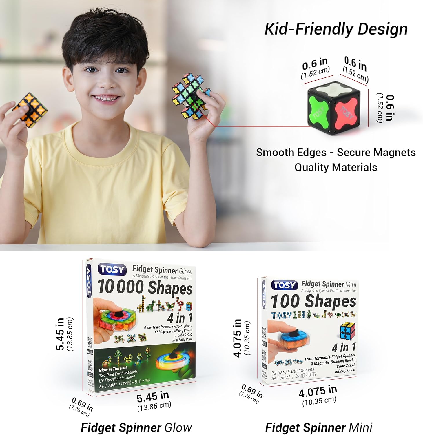 Magnet Fidget Spinner Mini - 8 blocks, 3 in 1 Toy: Transformable Fidget Spinner, Infinity Cube, 2x2 Puzzle Cube, Christmas Stocking Stuffers Gift for Kids/Adults, STEM Sensory Stress Relief Toy
